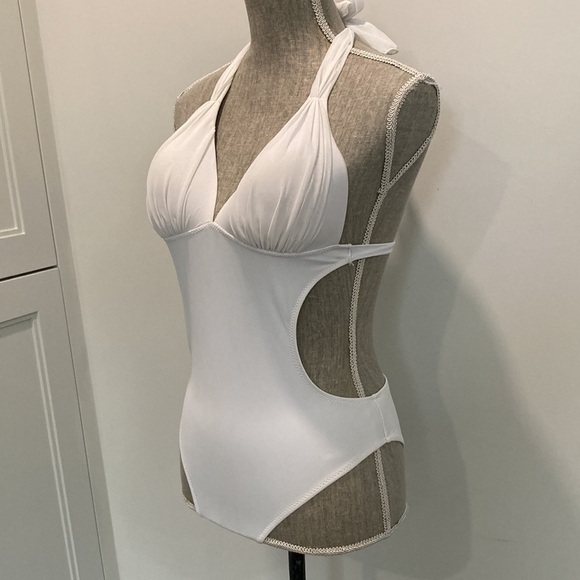 White Side Cut Outs One Piece Swim Suit - Picture 3 of 16
